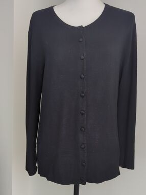 Audrey & Grace Black Crewneck Button Front Cardigan Sweater LARGE
